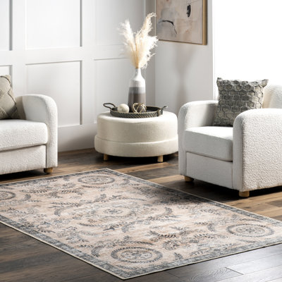 Kirsi Vintage Medallions SplashGuard Machine Washable Area Rug