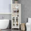 Grande armoire de rangement pour salle de bain avec tablette à 3 niveaux, armoire en verre, tour de lin autoportante avec tablettes réglables, blanc antique
