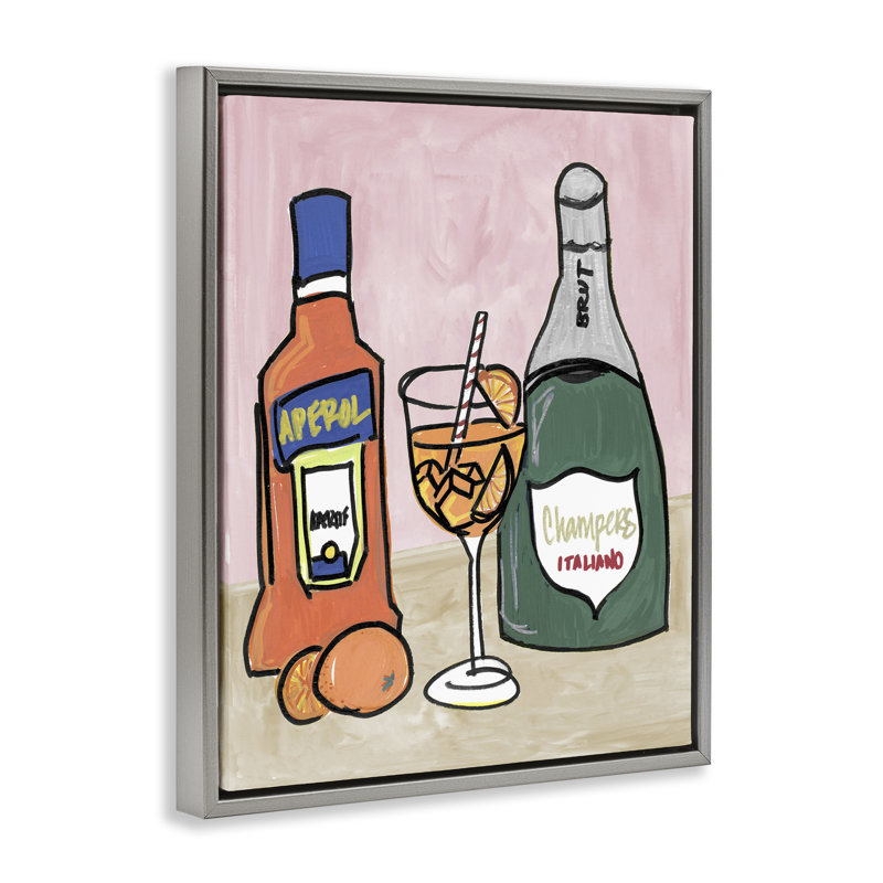 Cadre flottant Aperol and Champagne, design par NOLA James, Cadre flottant gris lustré, H 21 po x l 17 po
