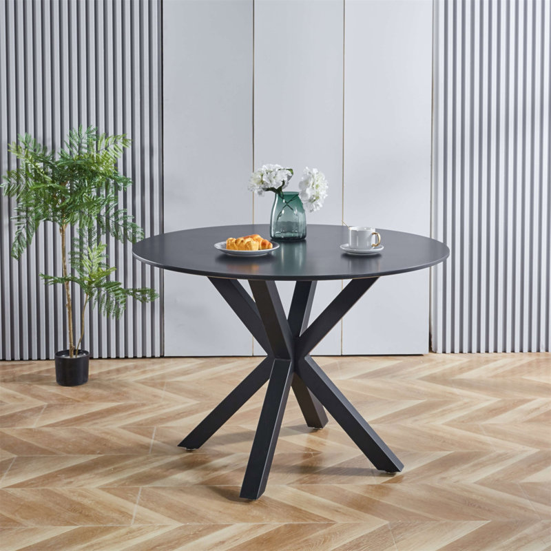Table de salle à manger de 42,1 po de style Mid-Century pour 4 à 6 personnes avec plateau rond en MDF, table de salle à manger à piédestal, table basse de loisirs, pieds croisés