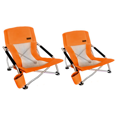 Low Beach Camping Chair, Ultralight Folding w/ Cup Holder & Bag, Compact & Durable (Blue, Set of 2) by MUKE