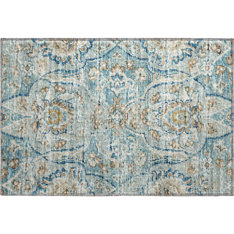 Premium Machine Washable Alliah AMF95 Peacock Rug, Rectangle 1'8" x 2'6"