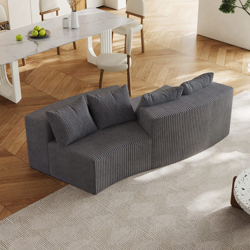 Canapé de salon, canapé modulaire courbé avec quatre coussins, canapé semi-circulaire courbé et modulaire, Gris