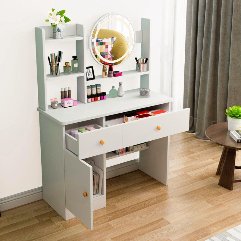 Dressing table with LED lighting mirror, adjustable brightness, dressing table with chair