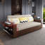 Canapé-lit standard en acier et bois massif beige, brun et coton-117167589