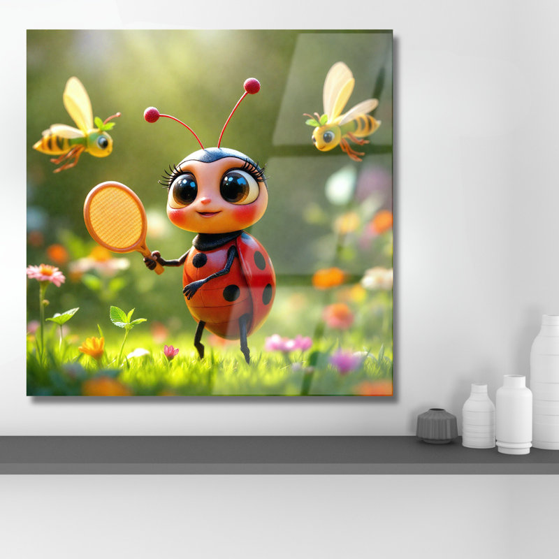 Art mural en verre trempé coccinelle, H 10 po x l 10 po
