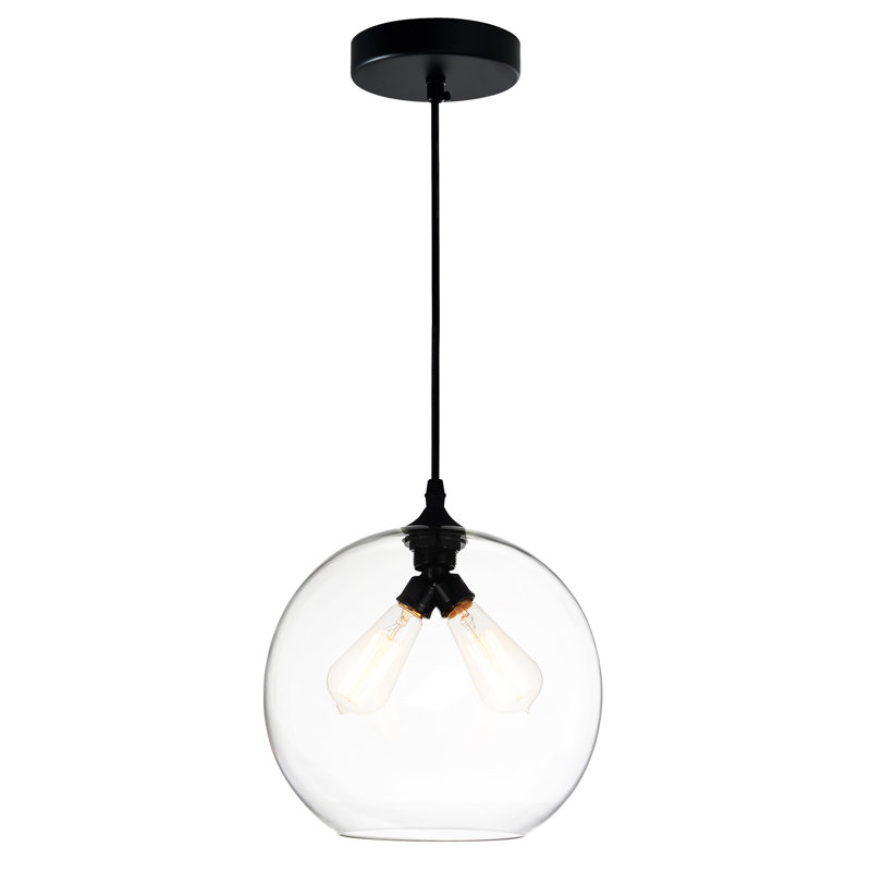 Mini luminaire suspendu en verre - Luminaire suspendu à deux ampoules avec abat-jour rond minimaliste moderne, cordon noir réglable - Cuisine, salle à manger, éclairage de bar
