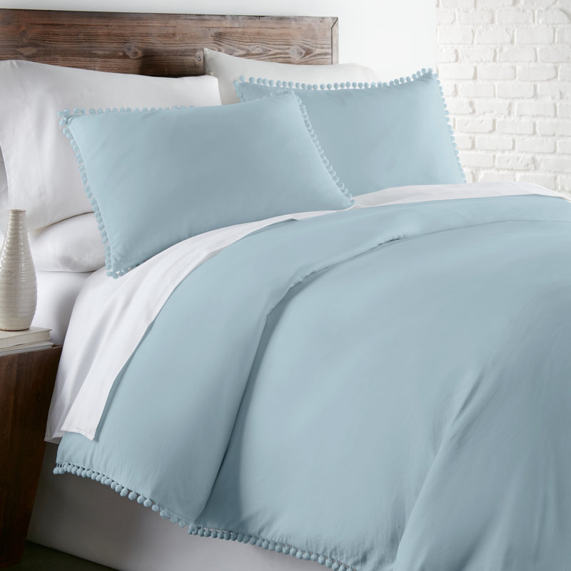Pom Pom Oversized Microfiber Duvet Cover Set by Southshore Fine Linens, Twin/Twin XL Duvet Cover + 1 Queen Sham, Light Blue