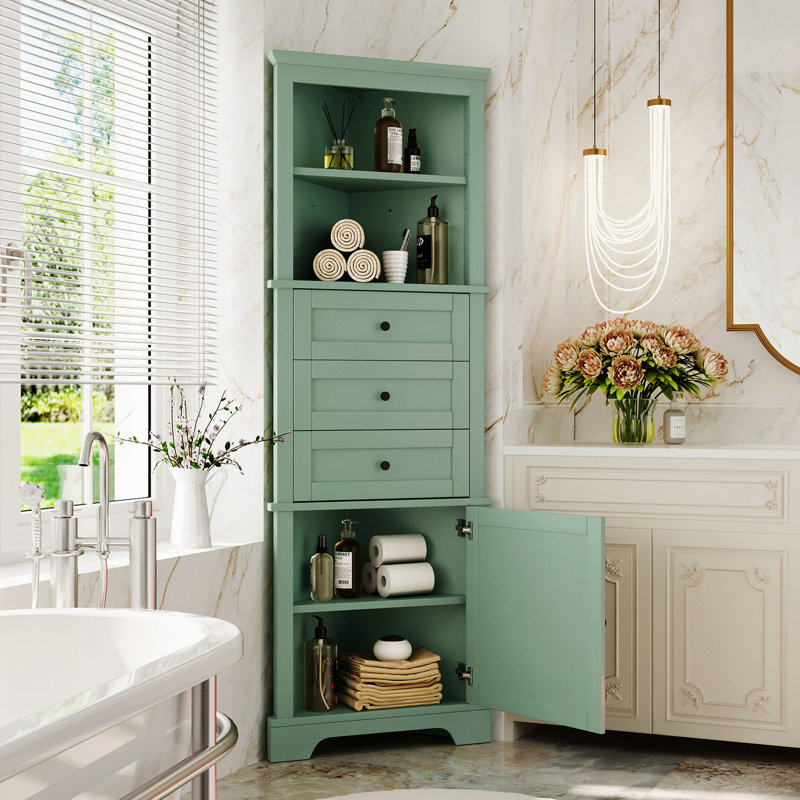Adjustable Shelves Cabinet For Bathroom, Kitchen, Living Room With 3 Drawers Triangle Storage & Shelf Home Design Concept