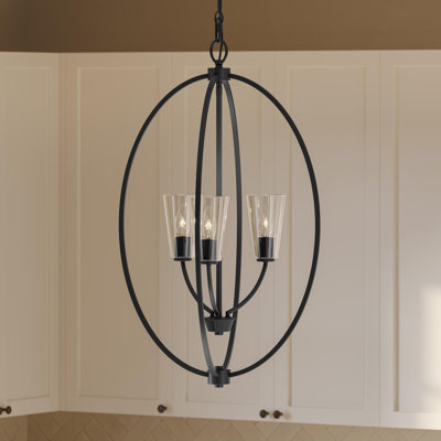 Jheni Three-Light Matte Black Foyer Pendant with Clear Glass Shades