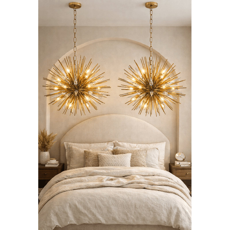 Golden Spire 28" Starburst Round Chandelier, H 51,2 po x l 28,4 po x P 28,4 po, 18 lumières