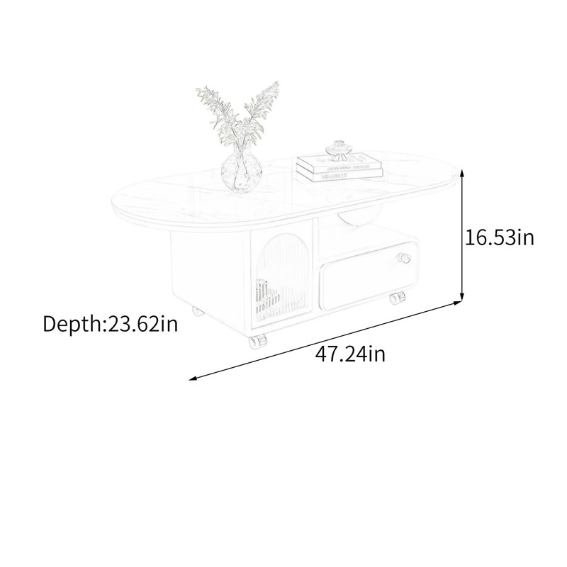Table basse Shelly, Blanc, Gris clair / Blanc, H 16,53 po x l 47,24 po x P 23,62 po