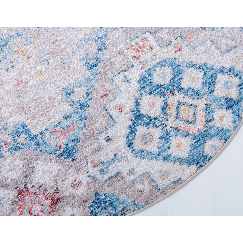 Tapis beige / bleu / vert clair Mulvaney Southwestern, Rond 3 pi 3 po
