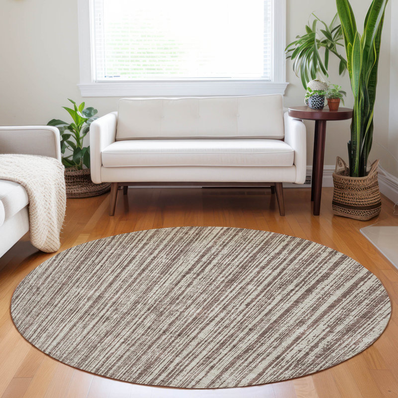 Premium Machine Washable Prisco Brown Rug, Round 8'