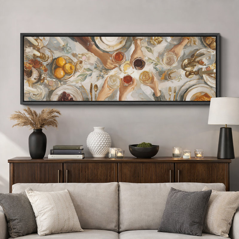 "Neutral Toned Feast Celebration", très grandes photos, impression sur toile encadrée, H 20 po x l 60 po, Noir