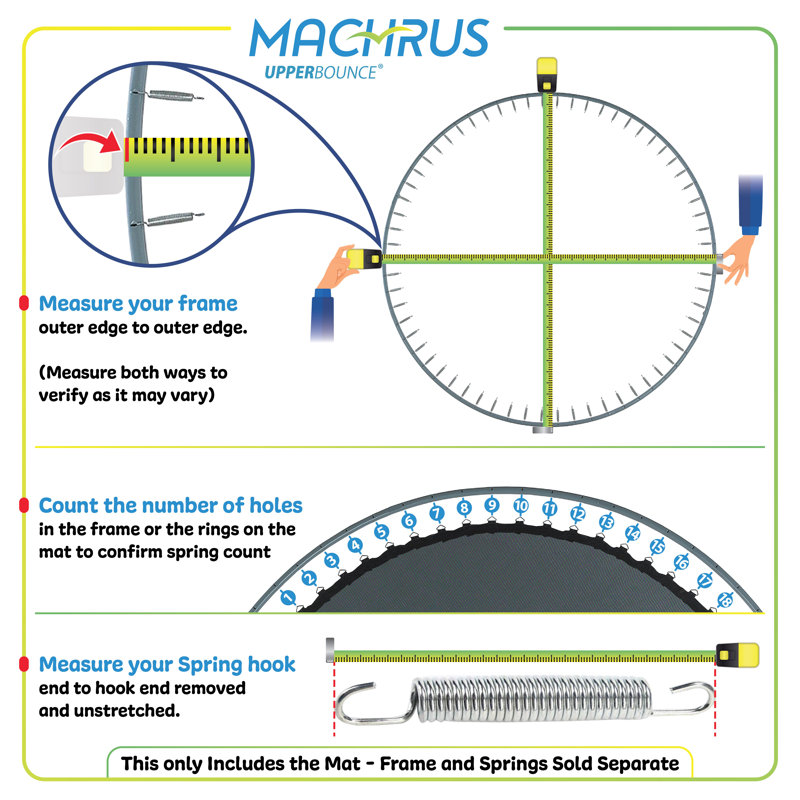 Tapis de saut de trampoline de rechange de 12 pi Machrus Upper Bounce, avec 72 crochets en V, à utiliser avec des ressorts de 5,5 po