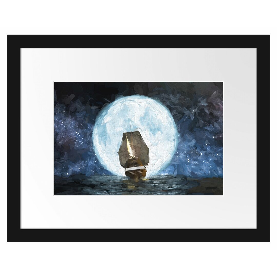 Gerahmtes Poster Segelschiff bei Vollmond