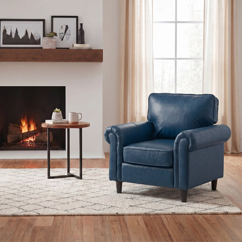 39.4" Wide Rolled Accent Chair Faux Leather Armchair, Navy Faux Leather