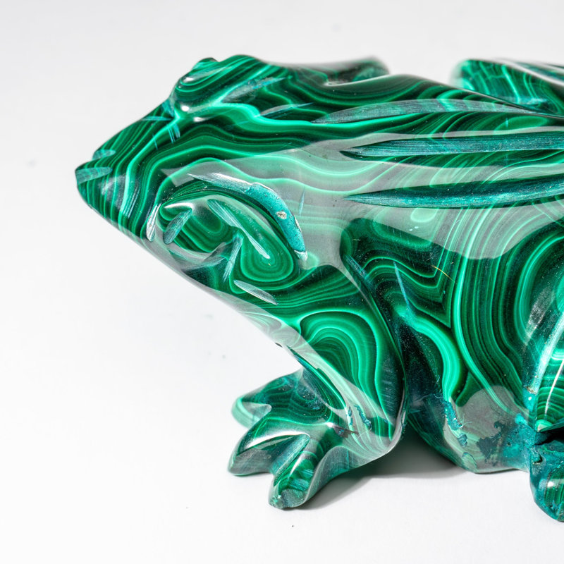 Genuine Polished Malachite Frog Carving (1 lb)