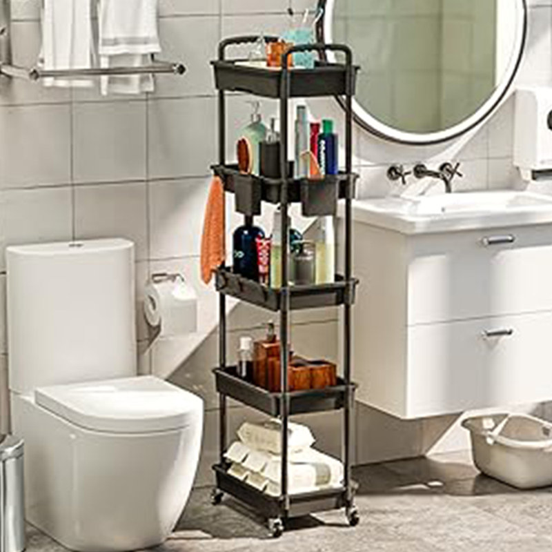 Rolling Storage Cart, 5 Tier Storage Organizer Utility Cart Mobile Shelving Unit, Matte Black