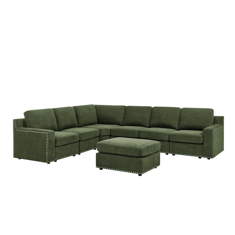 Calianna Upholstered U-Shaped Sectional Reversible, Dark Green Polyester Blend