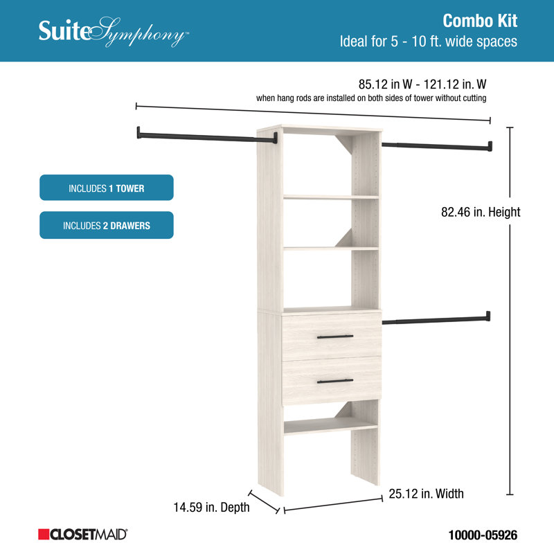SuiteSymphony 84" W -120" W Closet System Kit with Drawers