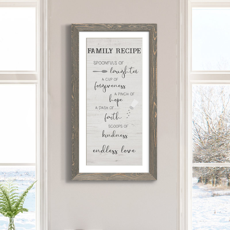 Family Kitchen Recipe - Art textuel sur toile encadré, Érable