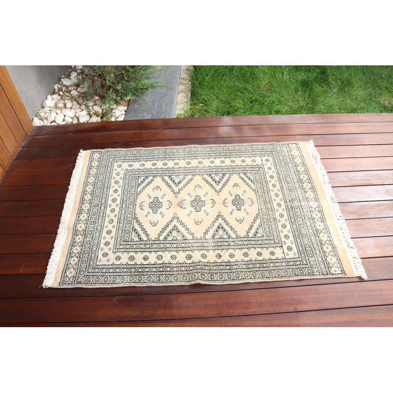 Tapis turc rétro en laine à motif géométrique tissé à la main pour un décor de plancher bohémien
