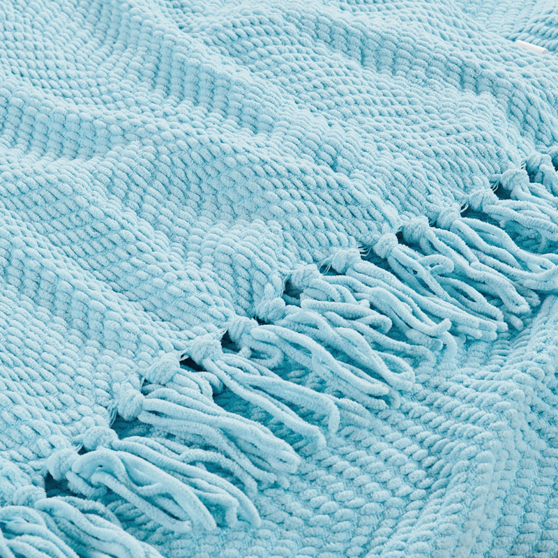 Jeté en tricot de tweed, Aigue-marine, 60 po x 80 po