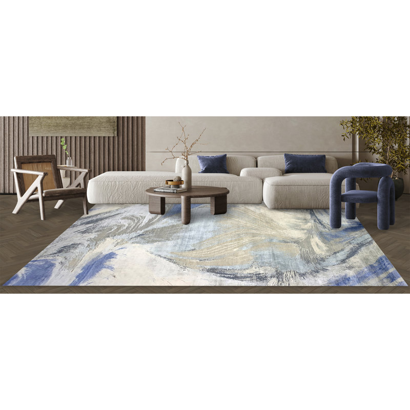 Tapis gris / bleu / ivoire de haute qualité noué à la main Canterbury, Rectangle 8 pi x 10 pi