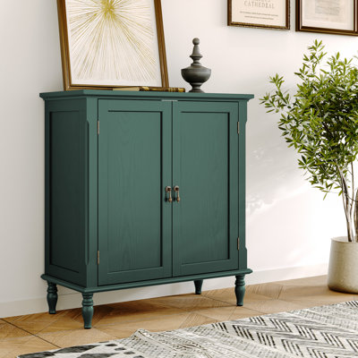 Buffet 34,5 "en placage de bois massif rétro avec tablettes réglables, vert