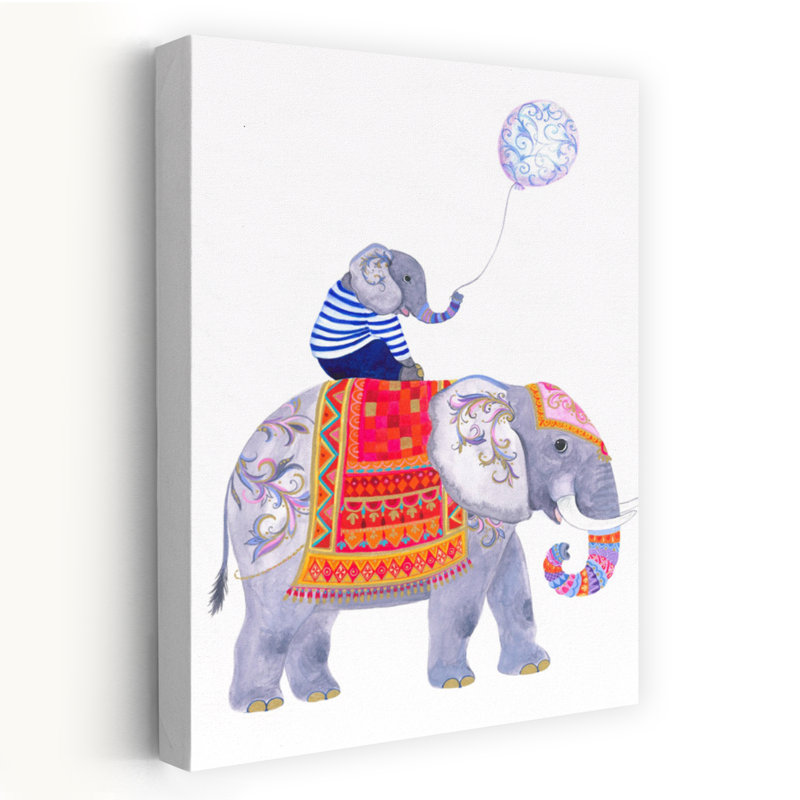 «Elephant Adventure», art mural coloré moderne et ludique, H 24 po x l 16 po