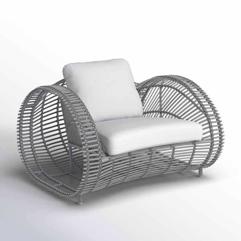 Chaise de patio avec coussins Dochi, Toile blanche Sunbrella®