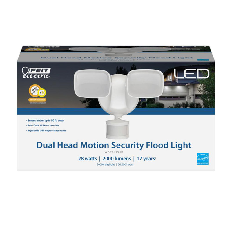 2 - Head LED Hardwired Outdoor Security Flood Light with Motion Sensor, White