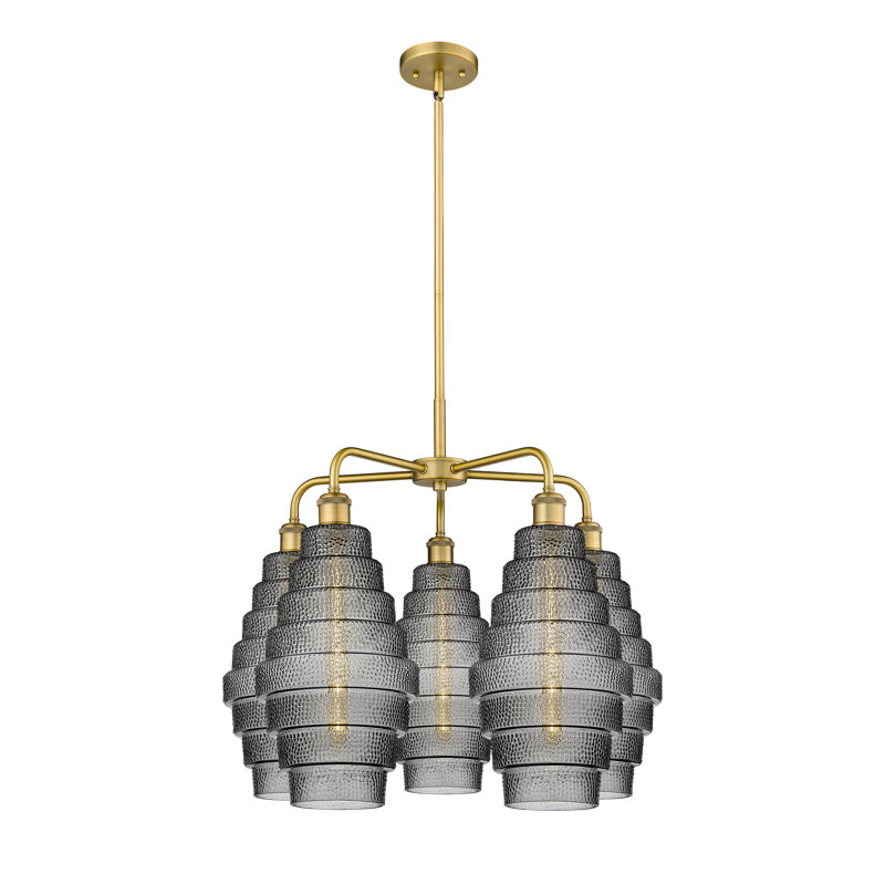 Lustre unique à 5 lumières Bedrie, Fumée, Laiton brossé