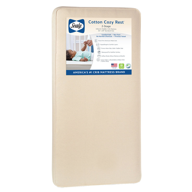Sealy 52" Gray Cotton Innerspring Crib and Toddler Mattress
