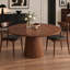 Table de salle à manger ronde de style campagnard moderne pour 4 personnes, piètement en lattes de bois, finition noyer, idéale pour la cuisine et le salon.-1099456645