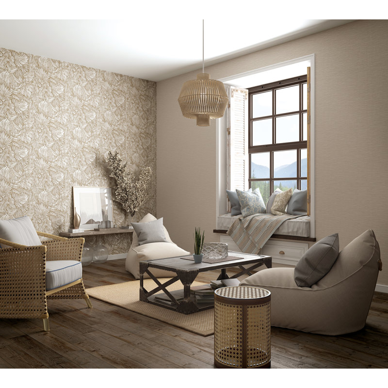 Eden Jungle Leaves 33' L X 21" W Wallpaper Roll, Beige