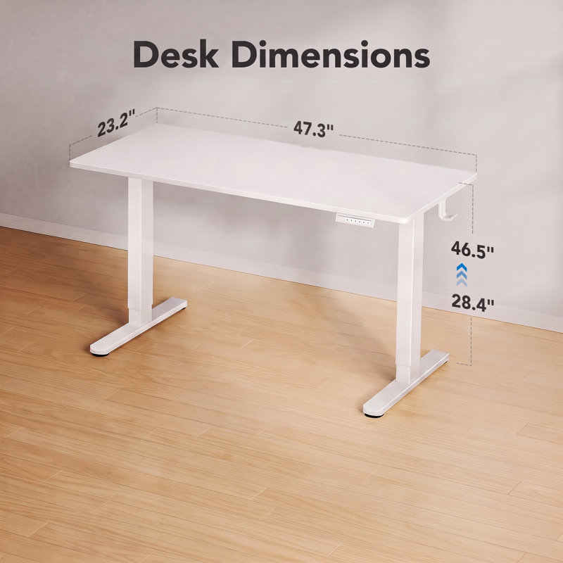 Bureau assis-debout électrique réglable en hauteur de 47 pouces avec plateau monobloc, double moteur et 4 mémoires de réglage.