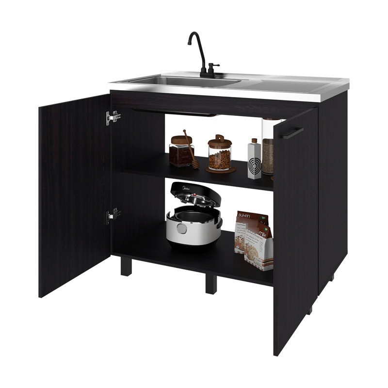 Armoire d'évier moderne avec 2 portes et 3 tablettes, idéale pour le rangement dans la cuisine, pour une durabilité à long terme