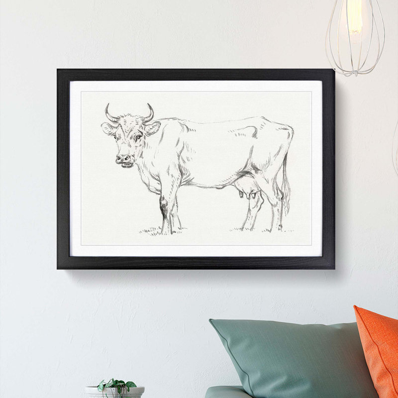 Standing Cow by Jean Bernard - Picture Frame Drawing Print, 27cm H x 36cm W x 2cm D, Black Framed