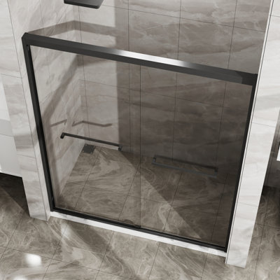 Shower Door 60 In. X 72 - Clear Tempered Glass, Matte Black, Outstanding Functional