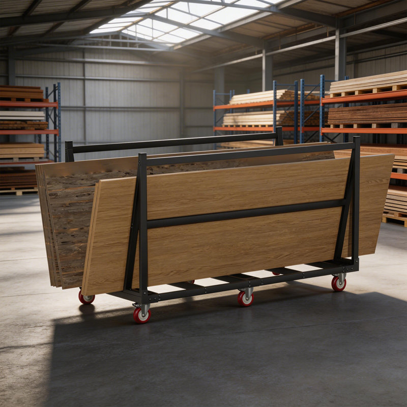 Chariot de chantier robuste de 70,9 pouces pour panneaux et bois d'œuvre, capacité de charge de 3000 lb, roues avec freins à 360°, support réglable pour contreplaqué, plaques de plâtre, fenêtres et grumes.