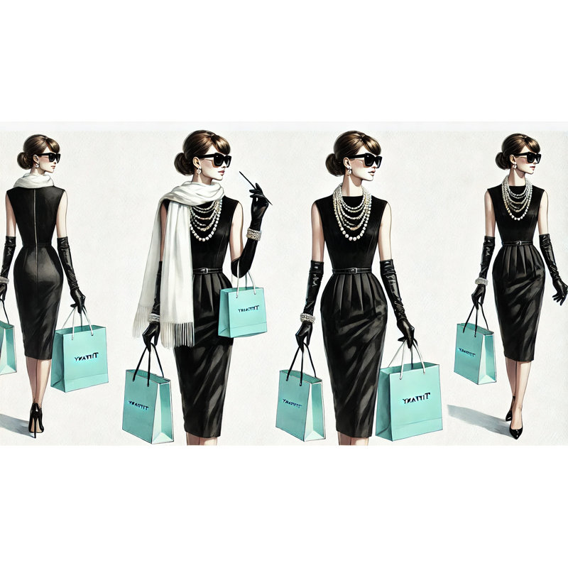 «Iconic Stroll: Tiffany-Inspired Chic Fashion», art mural sur toile, H 24 po x l 42 po