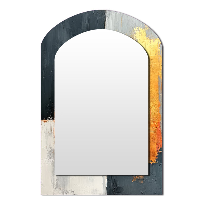 Balck And Orange Converge Dream II - Line Art Arch Decorative Mirror, Gold Asymmetrical Wall Mirror, Printed Metal Art