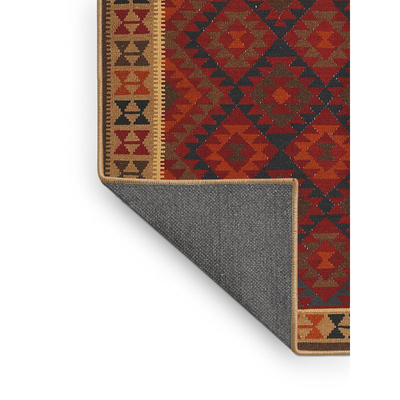 Tapis de zone rouge/jaune contemporain, Rectangle 5 pi x 7 pi
