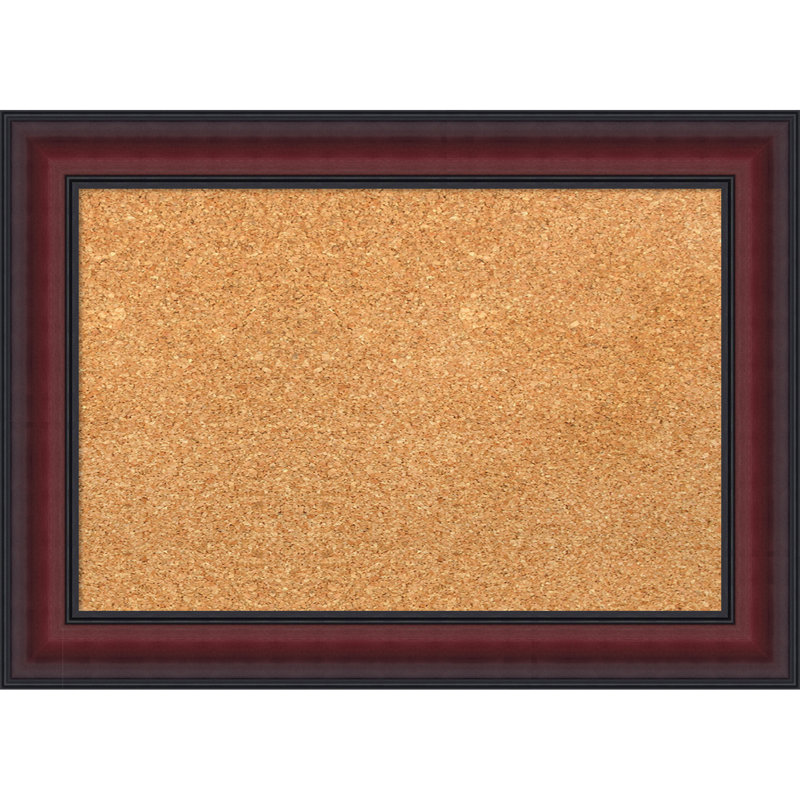 Dalat Cherry Framed Corkboard, Natural Cork Bulletin Board, Organization Board, Pin Board, 16" H x 22" W, Natural