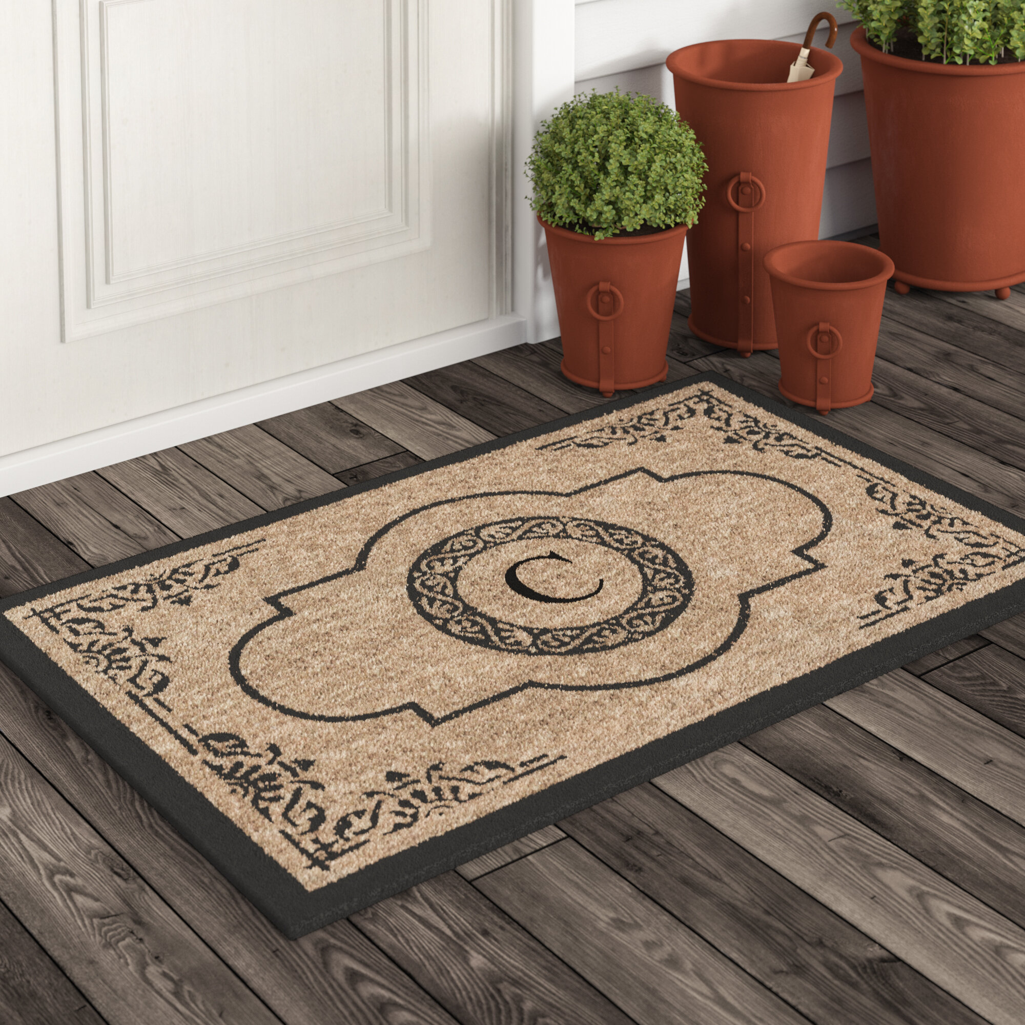 Monogram Circle Border Personalized Doormat Flocked Coir Door