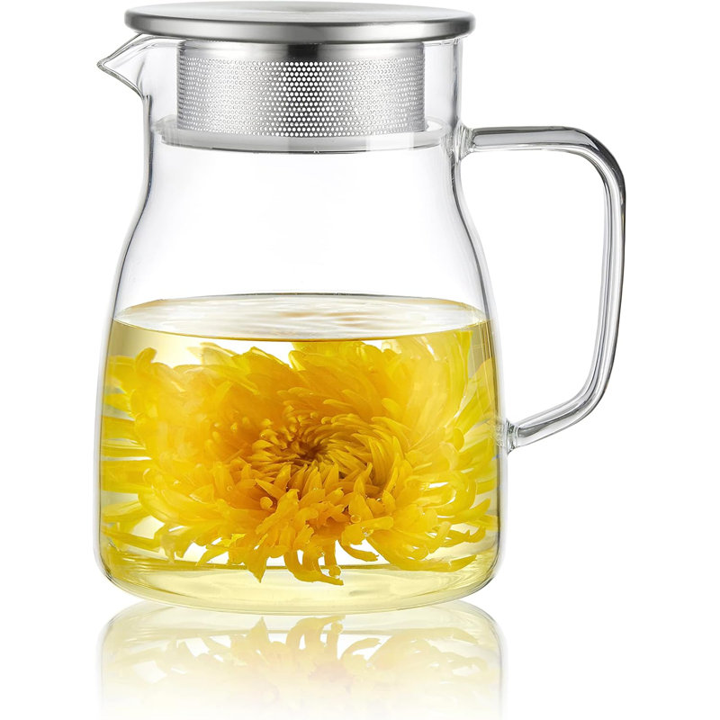Théière en verre avec couvercle à filtre en acier inoxydable - Va au four et au micro-ondes, bec anti-goutte pour thé en vrac et thé en fleurs
