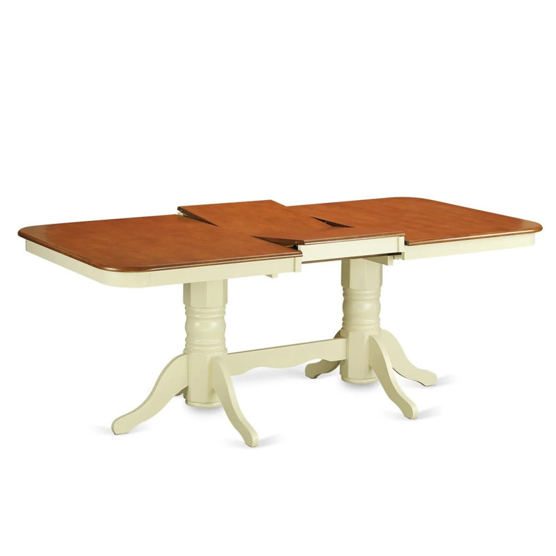 Ensemble de salle à manger 7 pièces comprenant une table rectangulaire à rallonge papillon et 6 chaises en bois, 101,6 x 198 cm, couleur crème et cerisier.
